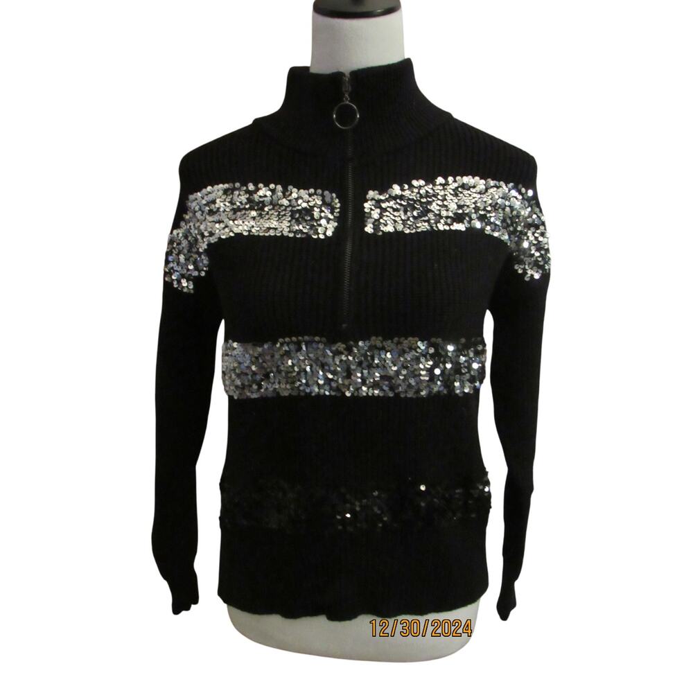 Nine West Glitter-Kissed Sweater – XSmall, ¾ Zip Style